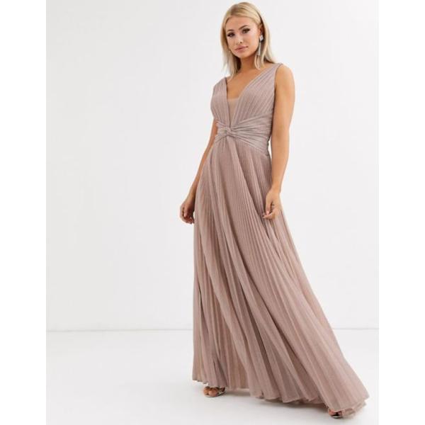 フォーエバーユニーク レディース Maxi ワンピース Pleated トップス Forever Unique Pleated Forever Plunge Maxi Dress In Rose Pink 01 Ros リビーダ ショップ