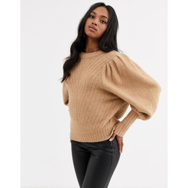 ワイエーエス レディース ニット セーター アウター Y A S Brush Knit Sweater 国内正規品 Sleeves Ribbed With Puff Cuffs And Camel In