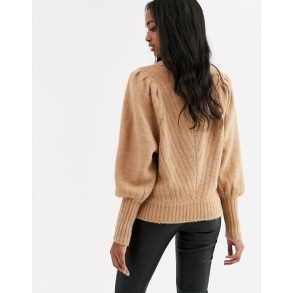 ワイエーエス レディース ニット セーター アウター Y A S Brush Knit Sweater 国内正規品 Sleeves Ribbed With Puff Cuffs And Camel In