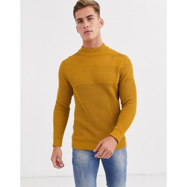 ブランド激安セール会場 セレクテッドオム メンズ ニット セーター アウター Selected Homme Neck Yellow Chunky Knitted Crew Sweater In
