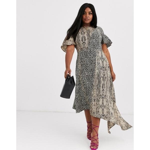 グラマラス レディース ワンピース トップス 新着 Glamorous Curve Asymmetric Mix Midaxi Dress Animal In Print