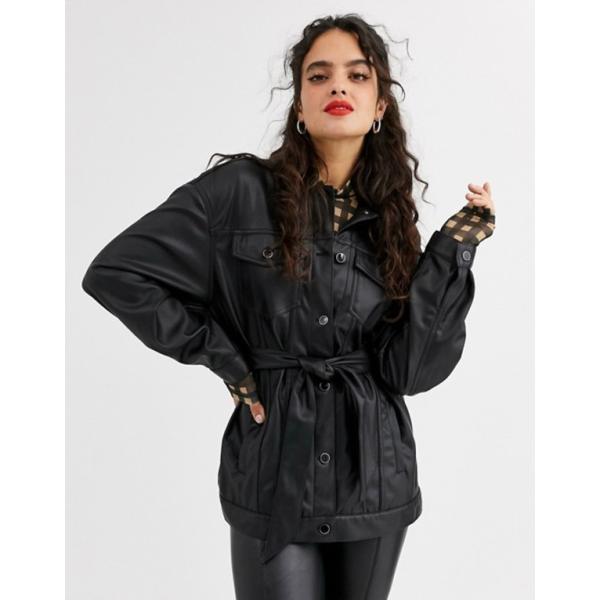 ストラディバリウス レディース ジャケット ブルゾン 通販 激安 アウター Stradivarius Faux Belt Jacket In With Leather Black Marlboro