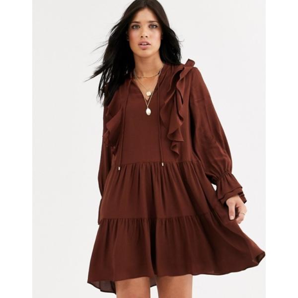 マンゴ レディース メーカー直送 ワンピース トップス Mango Frill Dress Detail Rust In Mini Smock