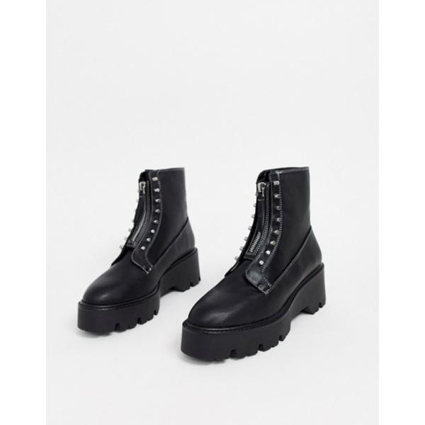 ベルシュカ レディース ブーツ レインブーツ シューズ Bershka Zip And Boots Black Chunky アウトレットセール 特集 In Detail Sole Stud