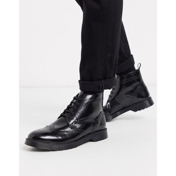 カートジェイガー メンズ ブーツ レインブーツ 人気の製品 シューズ Kg By Kurt Geiger Lace Up Leather Black In Boot Chunky
