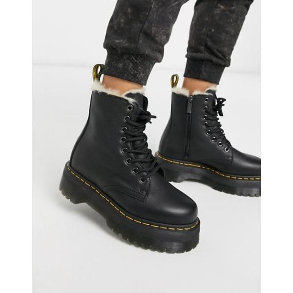 ドクターマーチン レディース ブーツ レインブーツ シューズ Dr Martens Jadon Boot Ankle Fur Black 新作販売 In Chunky Lined