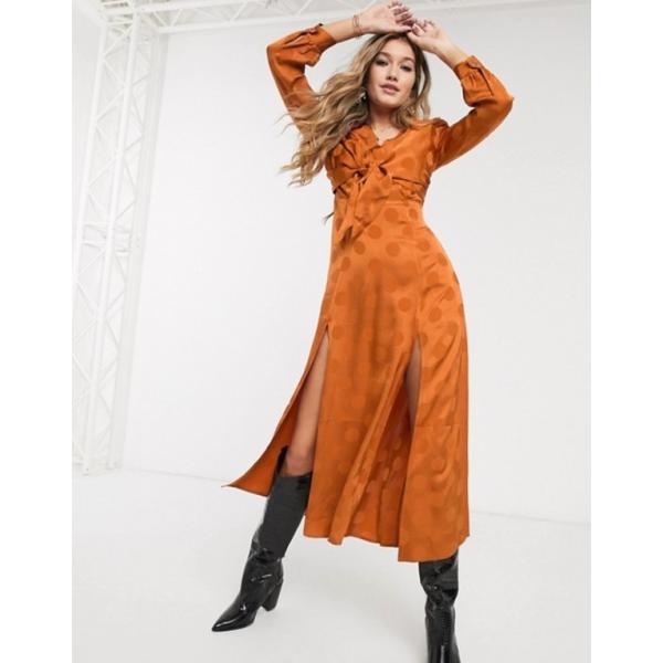 カプレット レディース ワンピース 誕生日プレゼント トップス Capulet Evelyn Satin Spot Midi Dress In Jacquard