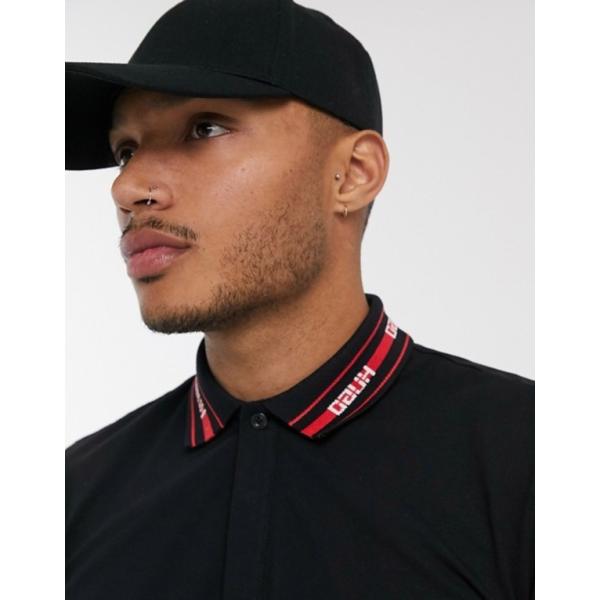フューゴ メンズ ポロシャツ トップス Hugo Dewayne Polo Collar Logo 超安い Black In