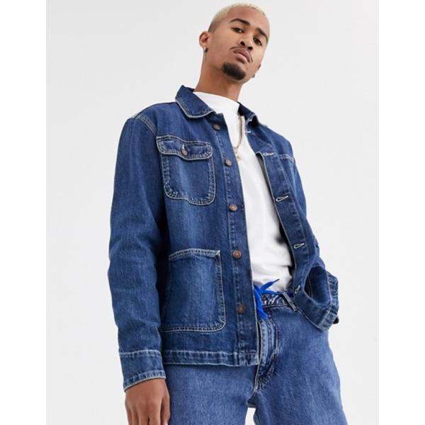 プルアンドベアー メンズ ジャケット ブルゾン アウター Pullamp Bear Jacket 定番から日本未入荷 In Mid Denim Blue Worker