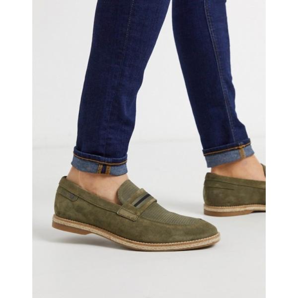 ベースロンドン メンズ 世界の人気ブランド スリッポン ローファー シューズ Base London Suede Kinsey Khaki In Loafers
