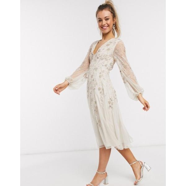 エイソス レディース ファクトリーアウトレット ワンピース トップス Asos Design Midi Dress Delicate Sleeve With Embellishment Blouson And Floral