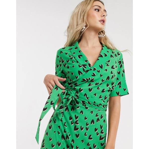 ネバーフリードレスド レディース ワンピース トップス Never Fully Dressed Wrap Front Maxi Green With In Print Dress High Heart Thigh 内祝い Split