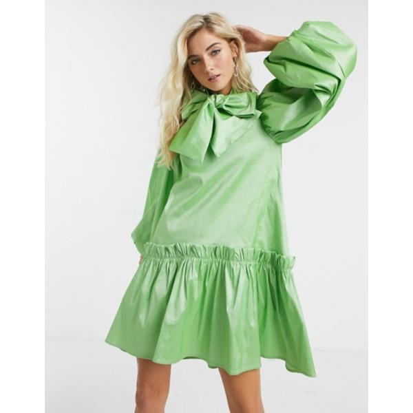 シスタージュン レディース ワンピース トップス 正規取扱店 Sister Jane Oversized Mini Smock Dress In Volume Sleeves Luxe Bow And With Satin