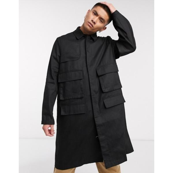 エイソス メンズ コート アウター Asos Design Oversized 激安価格と即納で通信販売 Trench With Coat Pockets Black Utility In