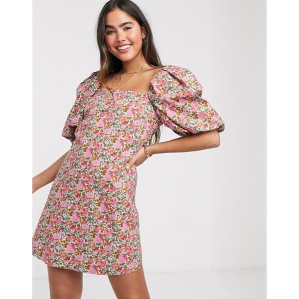 マンゴ レディース ワンピース トップス Mango 激安価格と即納で通信販売 Volume Dress Floral Sleeve In Mini Pink