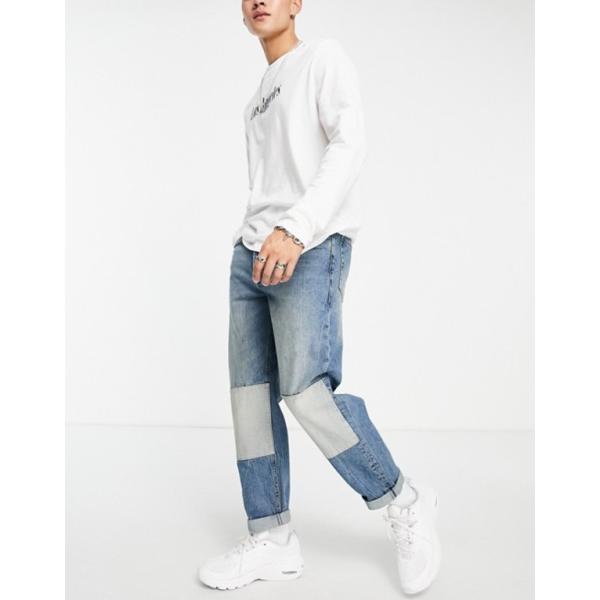 トップマン メンズ In ボトムス パンツ デニムパンツ Relaxed ボトムス Topman Patch Relaxed Jeans Mid Wash リビーダ In ショップ 01 Mid
