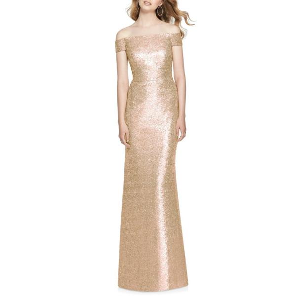 ドレッシーコレクション レディース ワンピース トップス Dessy Collection Shoulder The Gown Sequin 海外限定 Off