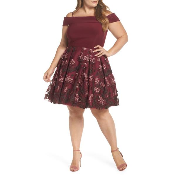 モルガン レディース ワンピース トップス Morgan Amp Co Plus Size 卓越 Dress Flare Shoulder Cold Fit