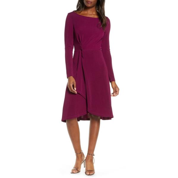 レオタ レディース ワンピース トップス Leota Erin Knot Waist Long Sleeve Textured Crepe Dress Ledhaneco Com