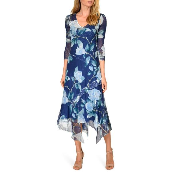 コマロフ レディース メイルオーダー ワンピース トップス Komarov Floral Charmeuse Midi Regular Petite Chiffon Amp Dress