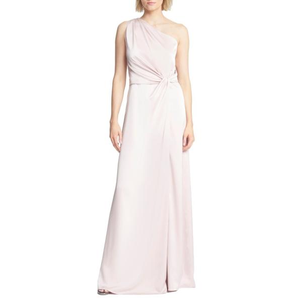 ハルストンヘリテージ 最安値に挑戦 レディース ワンピース トップス Halston Heritage Twist Shoulder One Satin Gown Waist Sheath