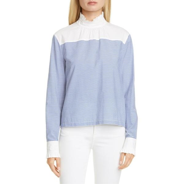 フィロソフィーデロレンゾセラフィーニ レディース 春の新作続々 シャツ トップス Philosophy Di Lorenzo Ruffle Cotton Stripe Blend Serafini Top