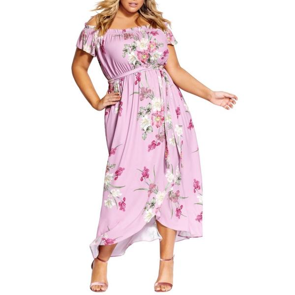 シティーシック レディース ワンピース トップス City Chic Maxi Dress Plus Size Pink いよいよ人気ブランド Floral