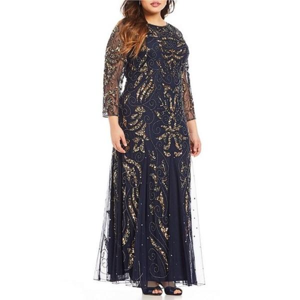 ピサッロナイツ レディース ワンピース トップス Plus Long Sleeve Beaded Gown Www Heatform Co Uk Index Php