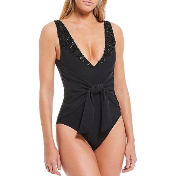 バッジェリーミシュカ レディース ワンピース トップス Elsa Beaded Tie 激安通販ショッピング Piece Plunge Swimsuit One Waist