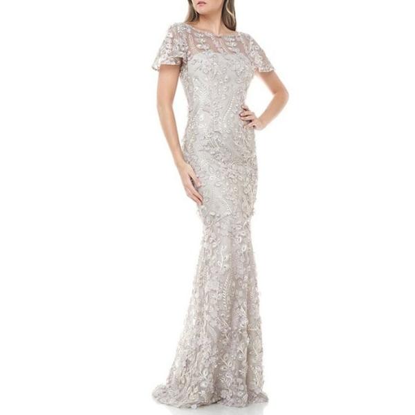 カルメンマークヴァルヴォ レディース ワンピース トップス 3d Novelty Flutter Short Sleeve Embroidered Gown Gforce Ma