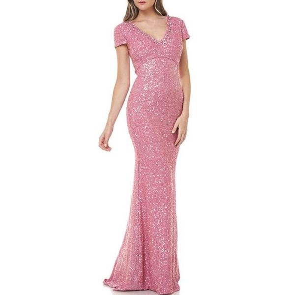 カルメンマークヴァルヴォ レディース Allover ワンピース トップス Mermaid Beaded V Neck ファッション Allover Sequin Mermaid Gown 31 Deepb リビーダ ショップ