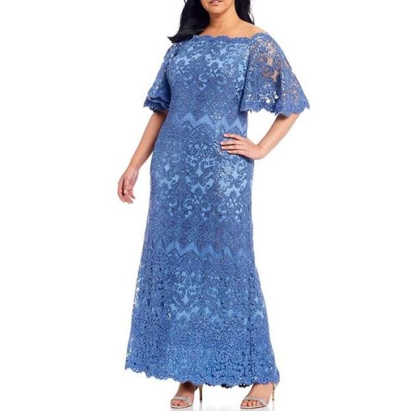 大人も着やすいシンプルファッション Off The Shoulder トップス ワンピース レディース タダシショージ Sequin Stone Blue Gown Hem Scalloped Lace ワンピーススーツ Williamsav Com