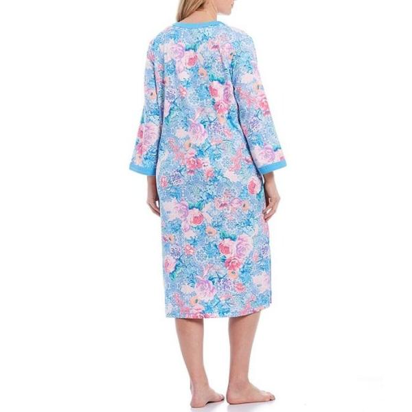 ミス エレーン レディース ナイトウェア アンダーウェア Plus Floral Print Interlock Knit Long Zip Robe Revoke Teslathemes Com
