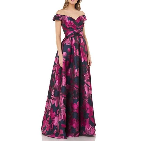 カルメンマークヴァルヴォ レディース ワンピース トップス Off The Shoulder Floral Floral Print Off The Shoulder Jacquard Ballgown レディース 31 Navyf リビーダ ショップ