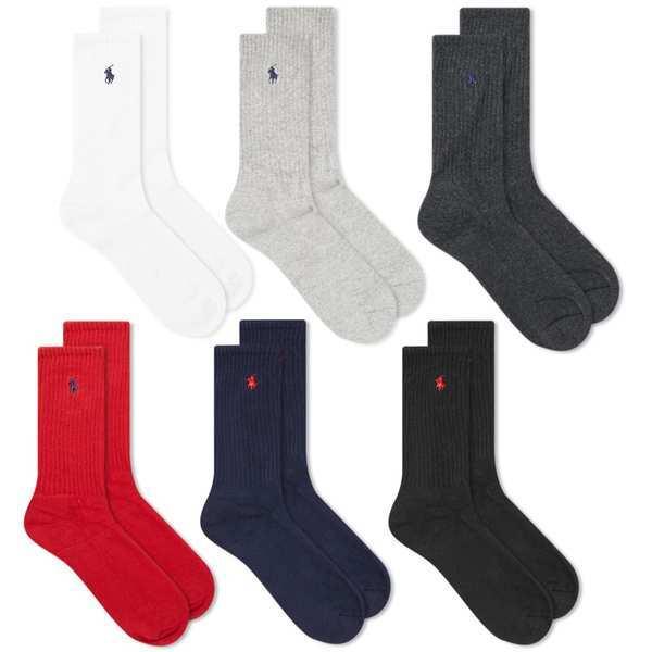 高級ブランド アンダーウェア 靴下 メンズ ラルフローレン Polo Pack 6 Sock Crew Cotton Lauren Ralph ショートソックス サイズ One Size