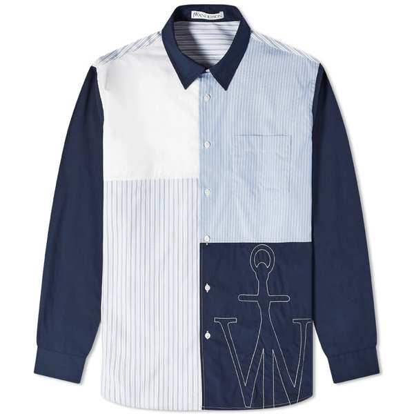 J W アンダーソン メンズ シャツ トップス Jw Anderson リビーダ Jw Shirt 長袖 ショップ Patchwork Shirt 81 Navy