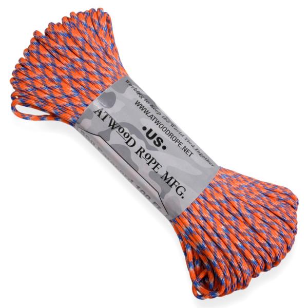●発色豊かなオレンジをメインにしたブロンコデザインのパラコード●ATWOOD ROPE(アトウッドロープ)社製の、オレンジをメインに青と白で編み込まれた、Bronco(ブロンコ)デザインの550パラコードです。米国の引張強度テストで550ポ...