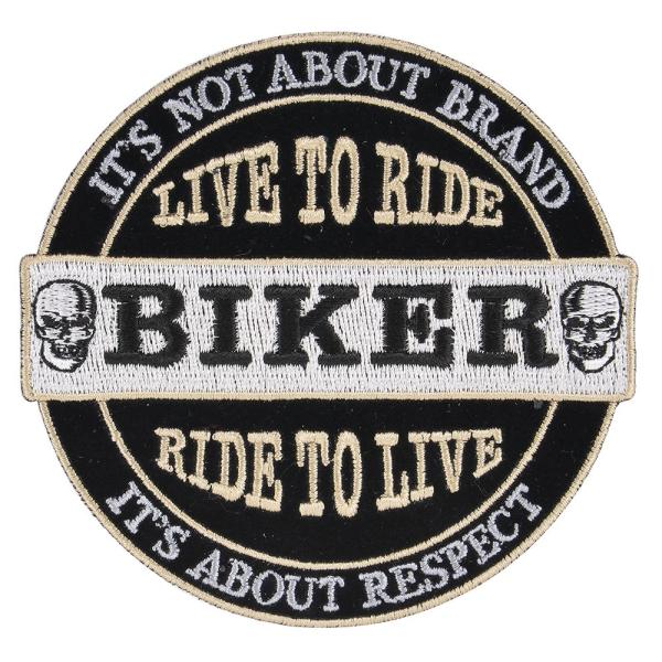 ミリタリーパッチ バイカー スカル 丸型 アイロンシート付 ミリタリー