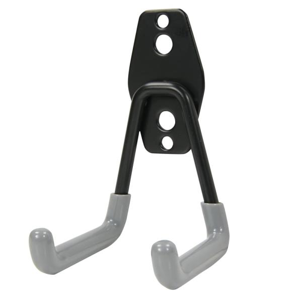 壁掛けフック 金属製 L字型 ダブルフック 滑り止めラバー付き