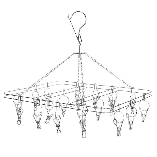 ●屋外でも安心して使用できるステンレス製ピンチハンガー●ピンチ本体が強力なバネでしっかりと洗濯物を挟み込む長方形のステンレス製ピンチハンガー。●洗濯物干しの詳細 サイズ(縦×横):約30×37cm、重量:約260g、ピンチ数:20個、素材:...