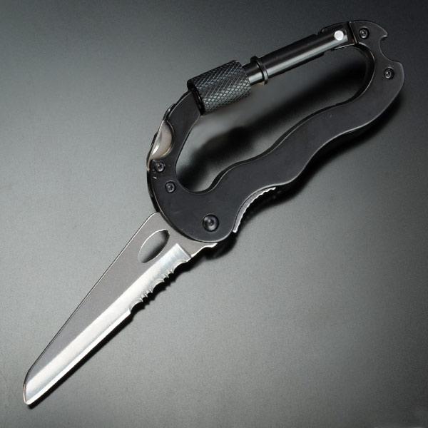 折りたたみナイフ カラビナ型 半波刃 ステンレス ミニツールナイフ