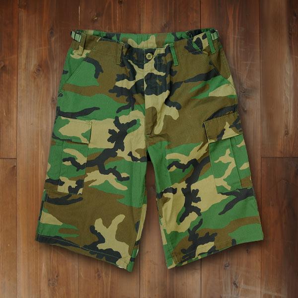 Rothco ハーフカーゴパンツ BDUショーツ ジッパー [ ウッドランドカモ / Mサイズ ][ro7765m] ROTHCO（ロスコ） ハーフカーゴパンツ BDUショーツ ジッパー [ ウッド