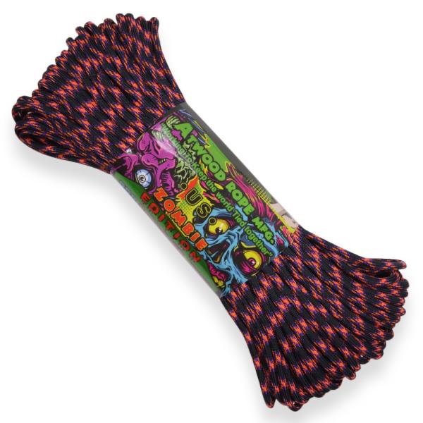 ●黒をベースに蛍光色が浮き出たようなデザインのパラコード●ブラックをメインに、蛍光オレンジと紫が波のように編み込まれた、ATWOOD ROPE(アトウッドロープ)社製のZOMBIE EDITION(ゾンビ エディション)、Reaper(リー...