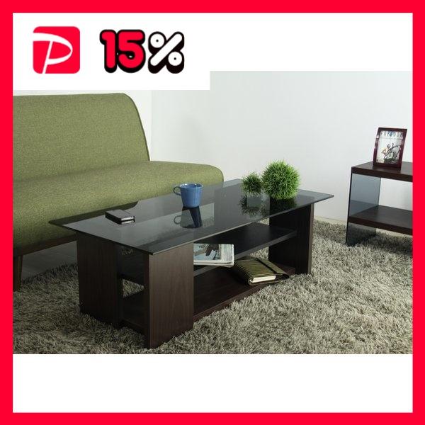 ローテーブル センターテーブル 幅100cm ブラウン 強化ガラステーブル