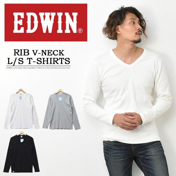 Edwin エドウィン リブ素材 長袖 Tシャツ Vネック 無地 ロンt 長t カットソー ブイネック Et5954 Rex One 通販 Yahoo ショッピング