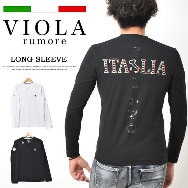 Viola ヴィオラ ビオラ バックプリント 長袖tシャツ Vネック ラインストーン 長t ロンt ストレッチ メンズ 送料無料 1114 Rex One 通販 Yahoo ショッピング
