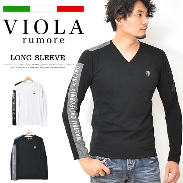 Viola ヴィオラ ビオラ 片袖切り替え 長袖tシャツ Vネック ラインストーン 長t ロンt ストレッチ メンズ 送料無料 1110 Rex One 通販 Yahoo ショッピング