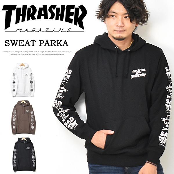 THRASHER（スラッシャー） 袖プリント スウェットパーカー プル