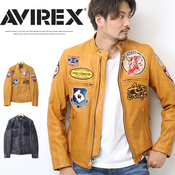 AVIREX アヴィレックス パッチド ライダースジャケット レザージャケット 革ジャン メンズ ライトアウター シングル アビレックス 送料無料  6121043