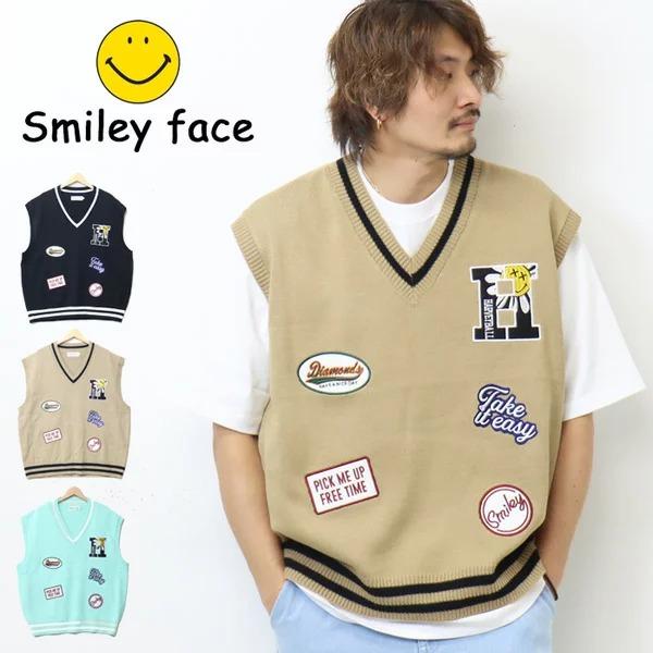 SMILEY FACE スマイリーフェイス チルデン ワッペン ニットベスト 